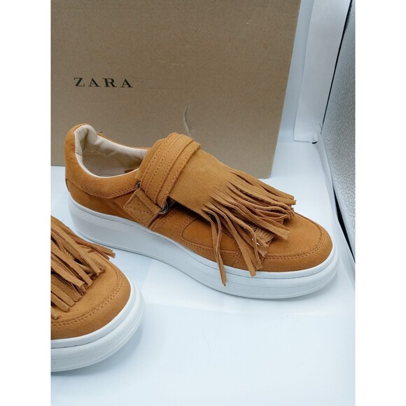 Zara Suede Fringe Sneaker in Deep Caramel size 7.5 - Picture 4 of 12